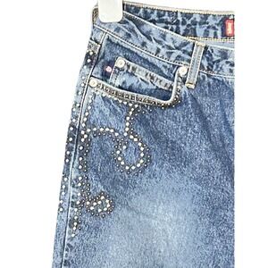 Vtg 90s Bongo Vintage "City Rider" Y2K Studded Flare Leg Denim Blue Jeans Sz 9